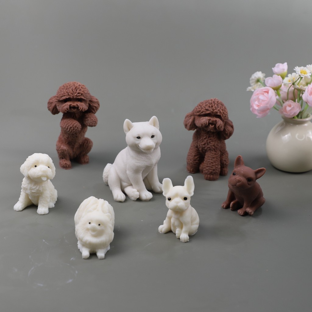 Khuôn silicon 3D hình chó Shiba Inu/Teddy/Bull Dog, khuôn nến thơm DIY, trang trí bánh sô cô la