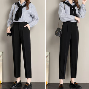 Quần tây nữ lưng cao đi làm, đi học đen, xanh đen có đai lưng Xưởng Quần Tây 3A quần baggy đứng form suông có big size