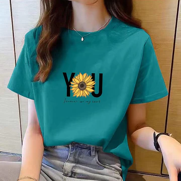 ❈ 天 ❈ ❥ áo thun nữ hàng đầu dành cho quần áo nữ Áo thun nữ tay ngắn mùa hè Áo nữ cổ tròn thông thường mới dành cho nữ Áo thun in dáng rộng nữ M-4XL
