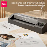 (VOUCHER 100K) Máy Ép Nhiệt Khổ A3 A4 Deli Máy Ép Plastic Bảo Vệ Tài Liệu Máy Cán Màng Ảnh Sắc Nét - Công Suất 400W — ảnh 5