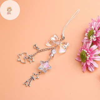 TWE Ngọt Nơ Dây Xích Điện Thoại Ngôi Sao Hạt Mặt Dây Chuyền Quyến Rũ Hợp Kim Tai Nghe Vỏ Dây Dây Đeo Túi Trang Trí VN