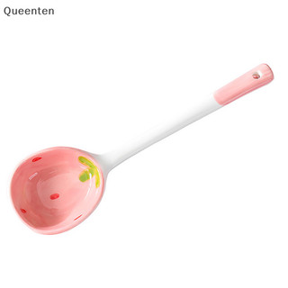 Queenten 1 Dễ Thương Dâu Tây Gốm Canh Thìa Kem Vẽ Tay Cà Phê Món Tráng Miệng Tay Cầm Dài Thìa Nhà Bếp Bộ Đồ Ăn Phụ Kiện QT