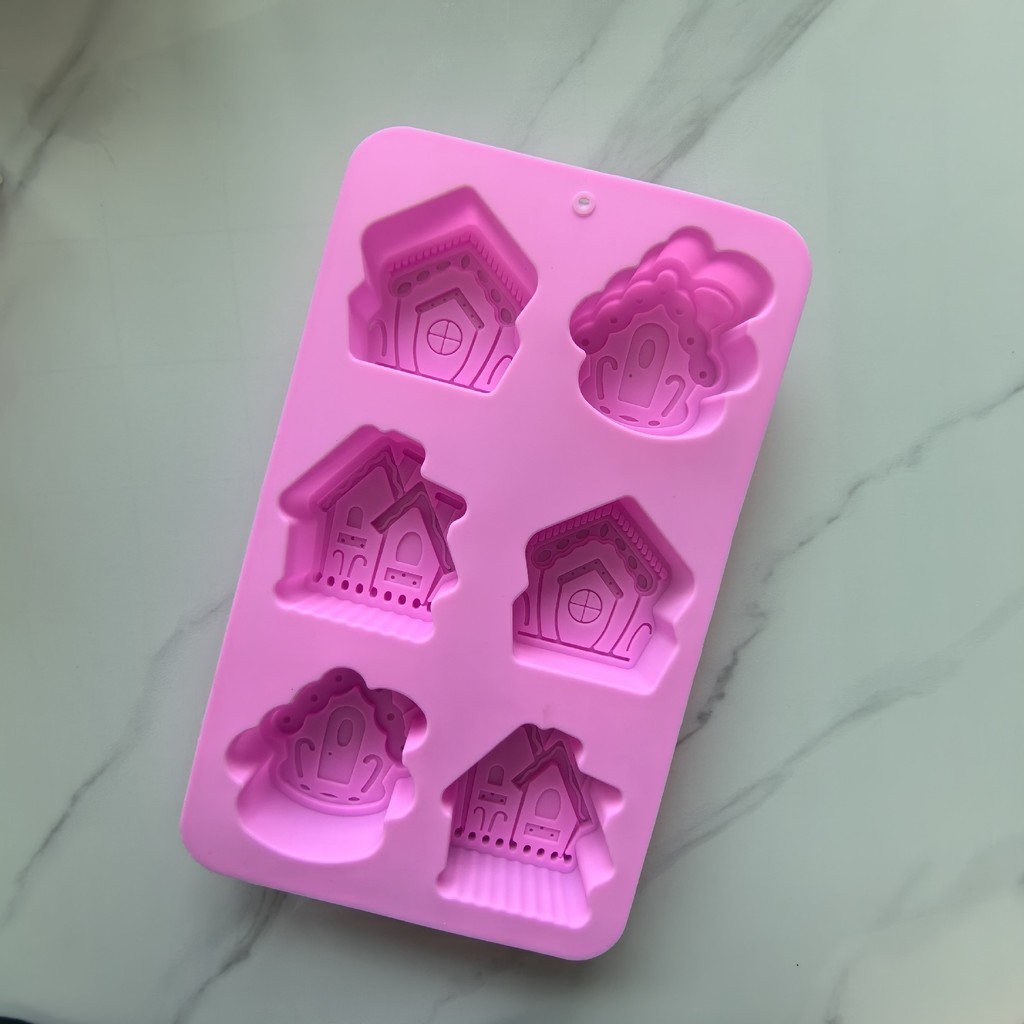 6 Khoang Nhà Mô Hình Khuôn Silicon Giáng Sinh Series Pháp Mousse Bánh Khuôn Nhà Xà Phòng Handmade Khuôn Socola Cơm Pudding Khuôn DIY Nướng Bánh