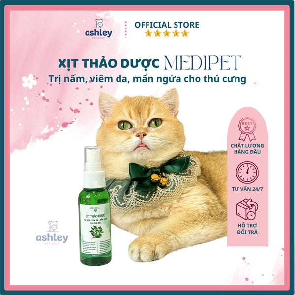 Xịt ngứa nấm chó mèo chiết xuất thiên nhiên MEDIPET nấm, viêm da, ve rận cho chó mèo an toàn lành tính