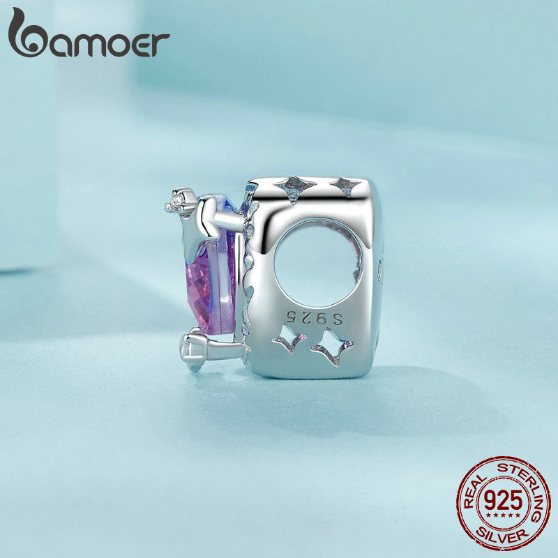 Bamoer 925 Sterling Sliver Charm Gradient Tím-pink Trái Tim Mặt Dây Chuyền Phụ Kiện Cho Vòng Tay