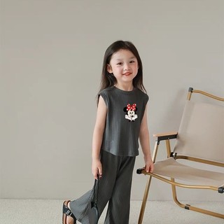(1-10Y) Trẻ Em Bé Gái Băng Lụa Phù Hợp Với Bé Gái Mùa Hè Màu Trơn Rời Áo Vest Không Tay Top Quần Bộ Hai Mảnh