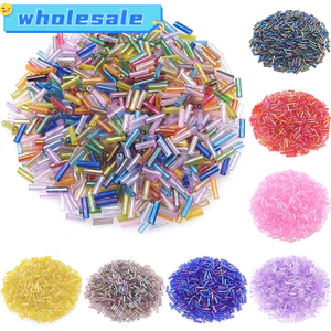 300 Chiếc 2x7mm Ống Dài Nhiều Màu Kính Miếng Đệm Hạt Trang Sức Làm Vòng Cổ Vòng Tay DIY Phụ Kiện