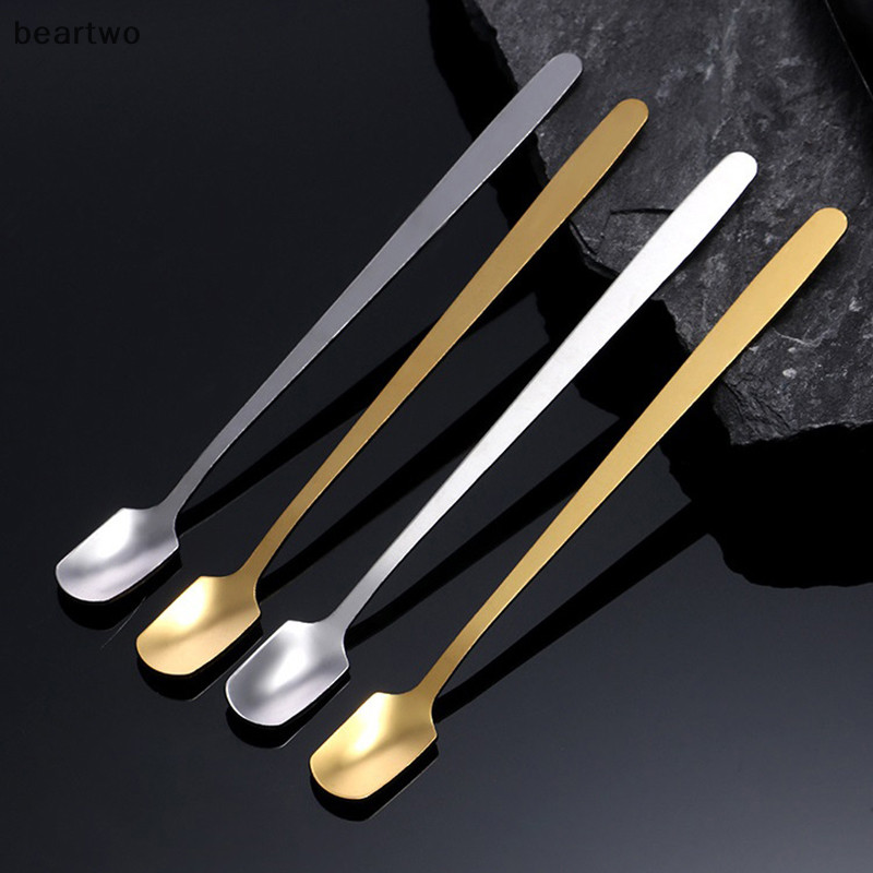 < Beartwo > 1 Chiếc Thìa Đá Tay Cầm Dài Bằng Thép Không Gỉ Bộ Đồ Ăn Cà Phê & Trà Kem Món Tráng Miệng Khuấy Thìa Muỗng Đẹp