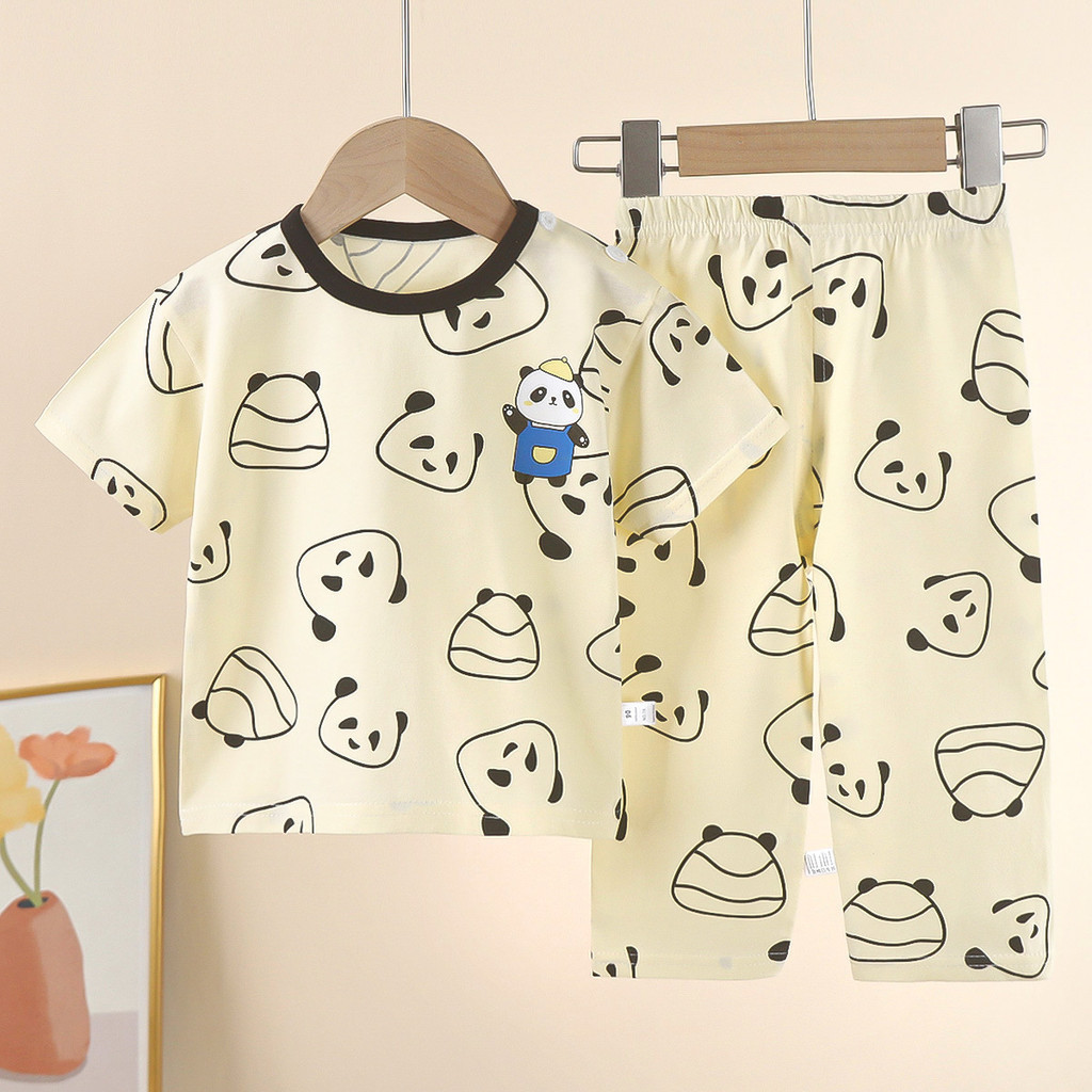 Mùa Hè Cotton Nguyên Chất Trẻ Em Tay Ngắn Phù Hợp Với Bé Trai Bé Gái Homewear Thoải Mái Thoáng Khí Mềm Mại 6ZMF