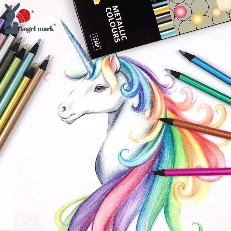 Anglemark 12 / 18 Màu Kim Loại Màu Bút Chì Bộ Không Độc Hại Màu Vẽ Bút Chì Màu Kim Loại Graffiti Màu