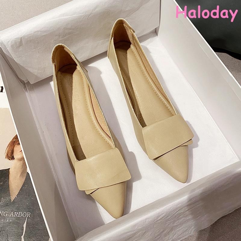 Giày Nữ Da Chính Hãng Mũi Nhọn Đế Bằng Dày Đế Mềm Miệng Nông S308-1 Giày Làm Việc