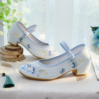 Giày Fang He Ling Yue 2024 mới gót vuông phù hợp với váy cheongsam Hanfu phong cách dân tộc giày thêu