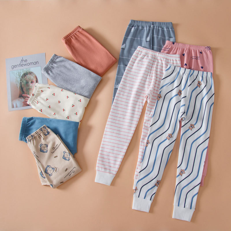 Trẻ Em Thu Đông Cotton Len Đơn Quần Trung Nhỏ Trẻ Em Thoáng Khí Ấm Quần Bé Trai Bé Gái Cotton Nguyên Chất In Quần Dài 90-150 Kích Thước IYWB