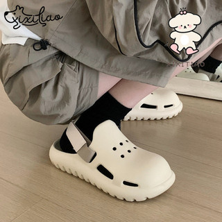 Xixitiao Lỗ Giày Thể Thao Baotou Mặc Ngoài Phong Cách Unisex Mùa Hè 2024 Phong Cách Mới Bé Gái Thường Ngày EVA Đế Mềm Có Thể Tháo Rời Ren