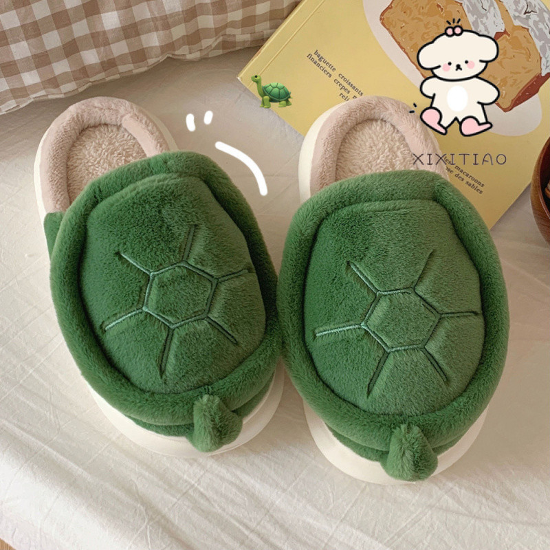 Xixitiao Cotton Dép Nam Nữ Lông Cừu Lót Sáng Tạo Vui Nhộn Nhỏ Rùa Đế Mềm Nhà Thời Trang Ấm Áp Thoải Mái