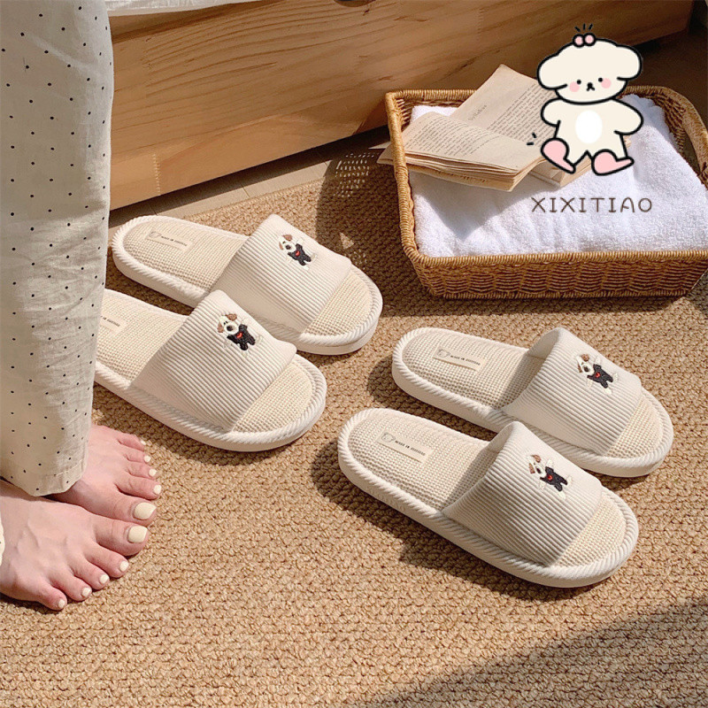 Xixitiao Dép Xuân Hè Trong Nhà Đế Mềm Sinh Viên Hút Mồ Hôi Thoáng Khí Thoải Mái Chó Con Dễ Thương Nam Nữ