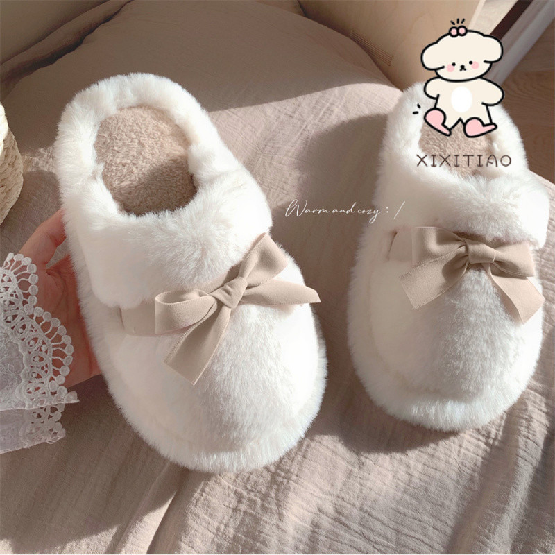 Xixitiao Dép Cotton Thu Đông Phong Cách Mới Nữ Trong Nhà Lót Lông Cừu Thường Ngày Giữ Ấm