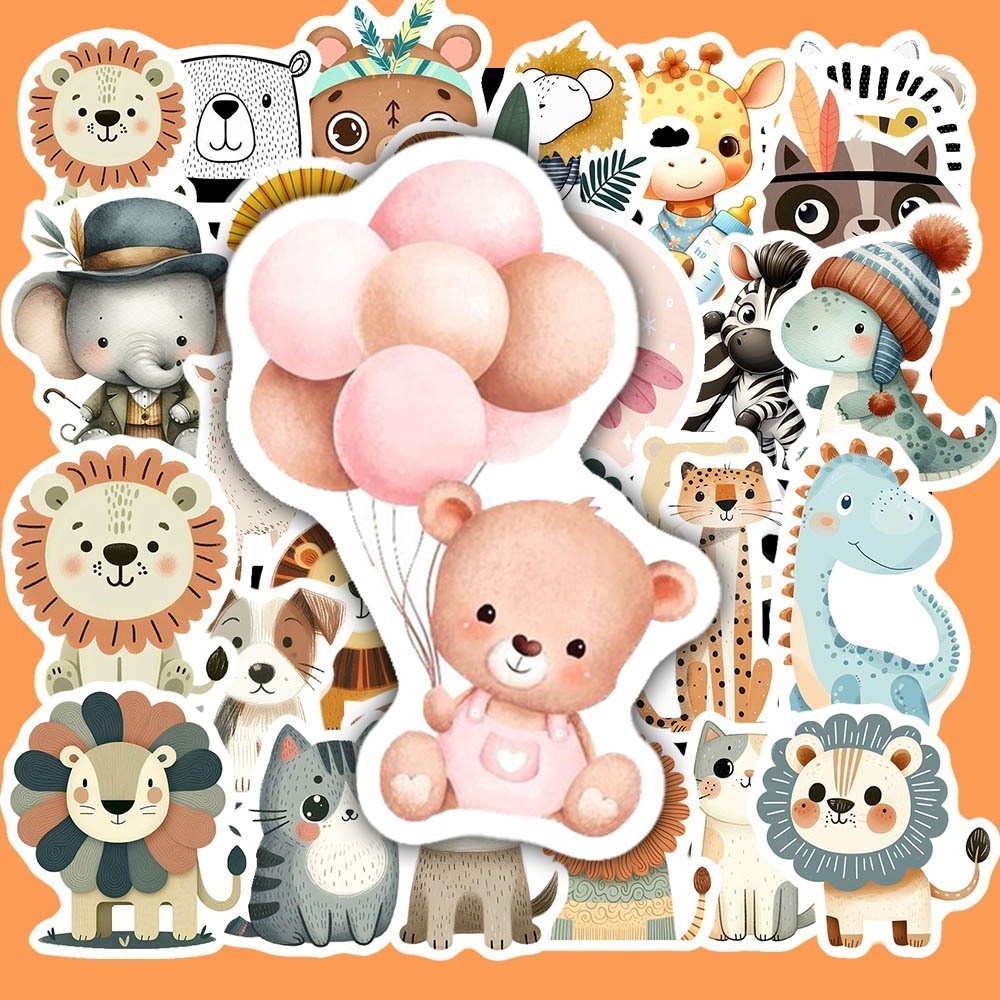 Hộp 50 Miếng Dán Sticker Hình ĐỘNG VẬT ART DỄ THƯƠNG Chống Thấm Nước Đa Năng Dùng Trang Trí Vali, Laptop, Tủ Lạnh