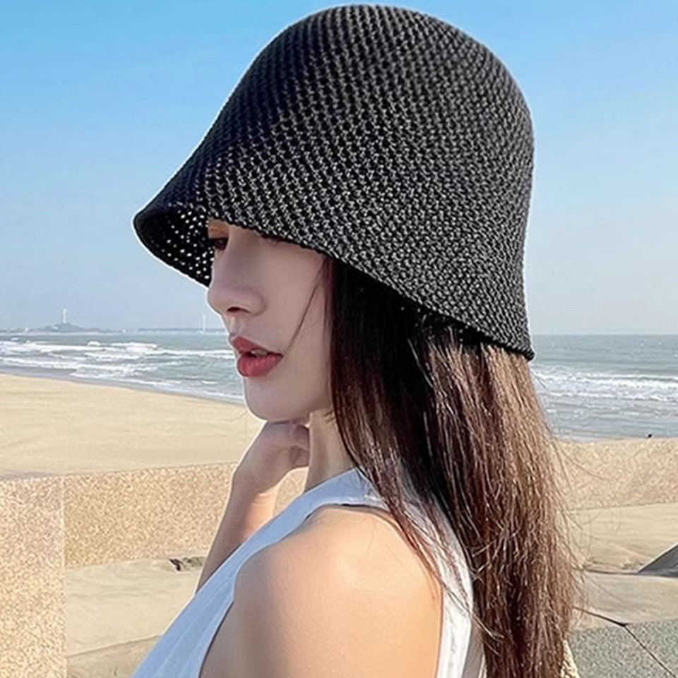 Mũ Rơm Dệt Hàn Quốc - Mũ Chống Nắng Ngoài Trời Rỗng - Thoáng Khí, Nhẹ, Có Thể Gập Lại - Phù Hợp Thường Ngày Mùa Hè - Show Face Small - Mũ Ngư Dân Bé Gái