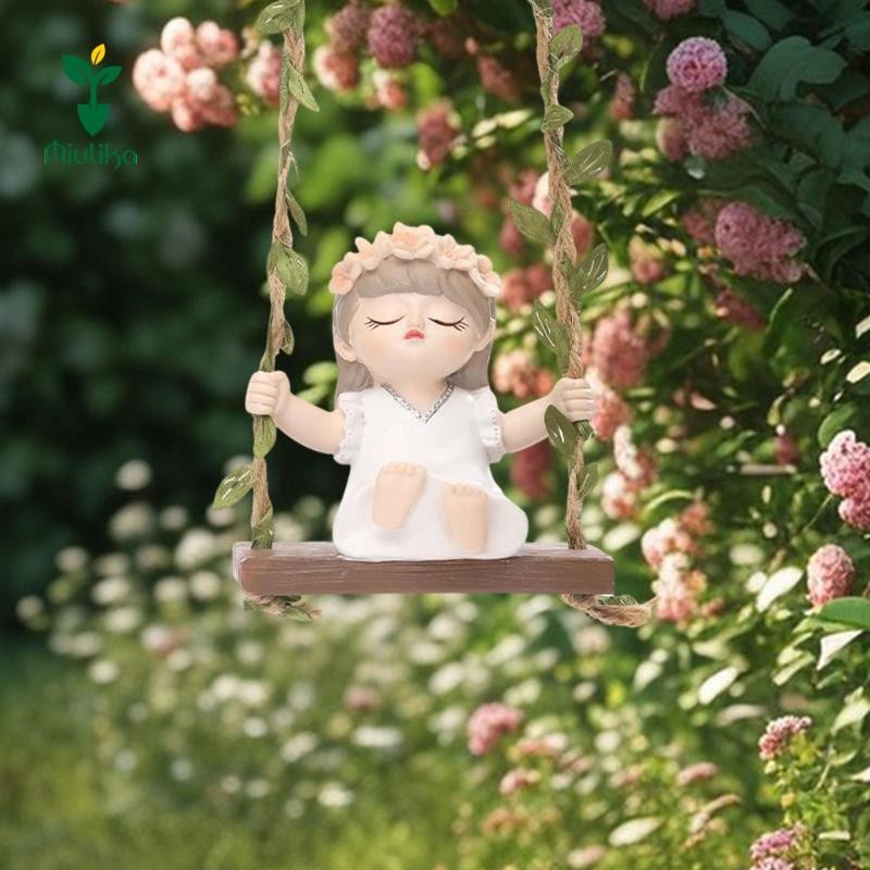 Miulika Cô Gái Ngồi Trên Một Đu Vườn Tượng Võng Trang Trí Nhà Cửa Hình Nhựa Điêu Khắc Cho Sân Bãi Cỏ Sân Sau