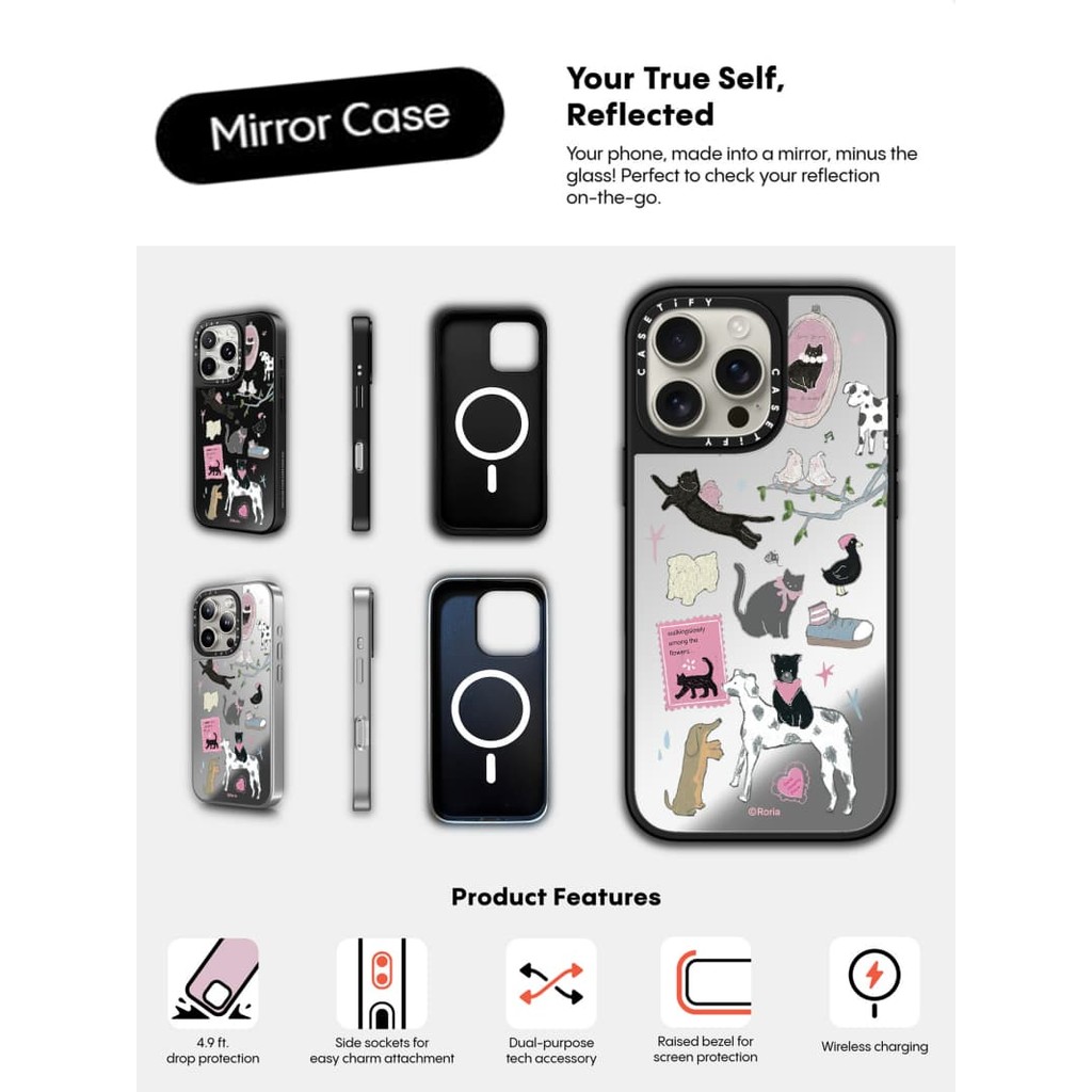 CASETiFY X Black Cat 's Room Case hút từ tính Vỏ iPhone Gương đen & bạc IPhone 16 15 14 13 12 Pro Max Plus Ốp lưng cứng có hộp khắc logo