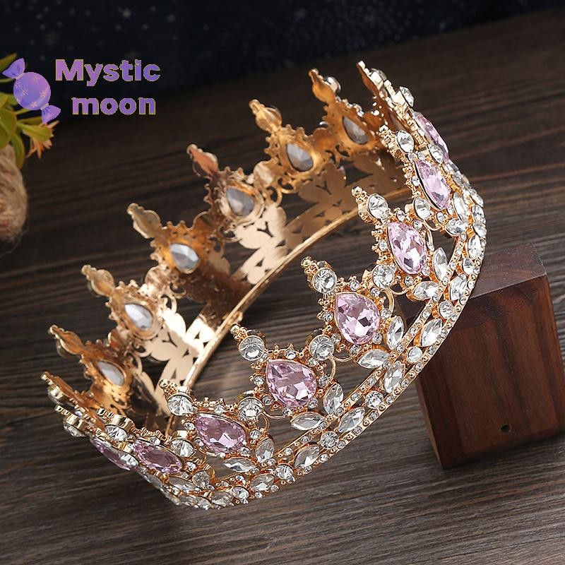 [Huyền bí] Hợp kim hình tròn Baroque xuyên biên giới Châu Âu Tiara Internet Người nổi tiếng Sinh nhật Tiara 18th Mitzvah Tiara Queen [Mới]