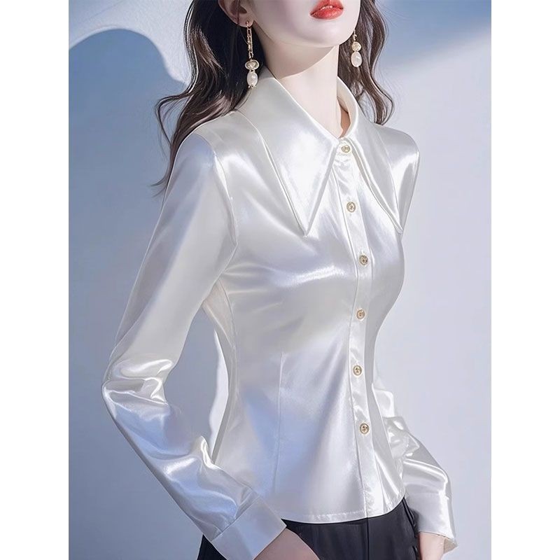 ✨Áo Sơ Mi Satin Màu Năm Nay Quần Áo Nữ 2025 Đầu Xuân Thời Trang Cao Cấp Nẹp Áo Sơ Mi Chuyên Nghiệp 25.3.26