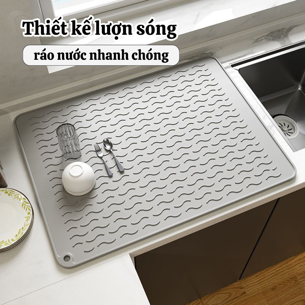 Thảm Silicone Úp Chén Đĩa Ráo Nước Nhanh Khô Chống Trượt, Tấm Lót Nồi, Lót Bếp Silicone Thoát Nước