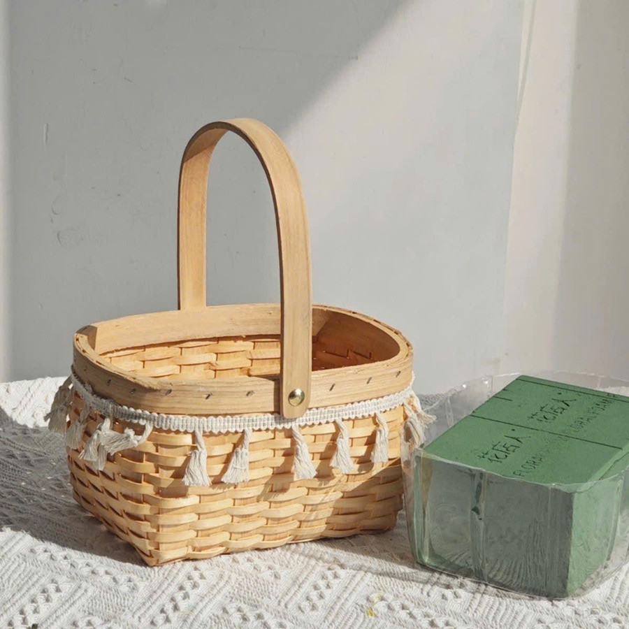Giỏ Cắm Hoa, Đựng Trái Cây, Giỏ Trứng Đan Thủ Công Decor Có Quai Xách - Giỏ Xách Tay Đựng Quà, Hái Dâu Tây Chụp Ảnh