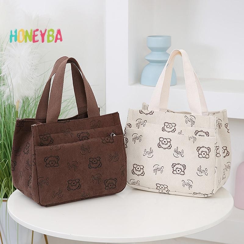< Honeyba > Túi xách vải nhung in hình hoạt hình dễ thương Túi xách đa năng nhân viên văn phòng Bữa trưa Túi Tote Bento