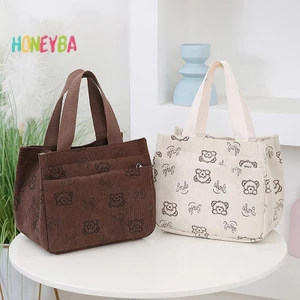 < Honeyba > Túi xách vải nhung in hình hoạt hình dễ thương Túi xách đa năng nhân viên văn phòng Bữa trưa Túi Tote Bento