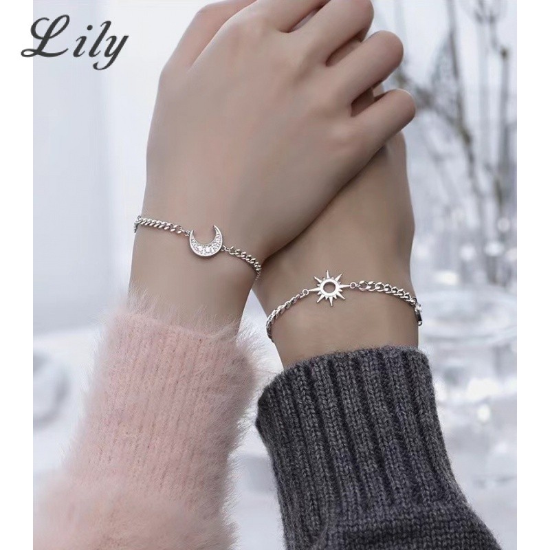 S925 Bạc Mặt Trăng Mặt Trời Buổi Sáng Đêm Cặp Đôi Vòng Tay Đơn Giản Thời Trang