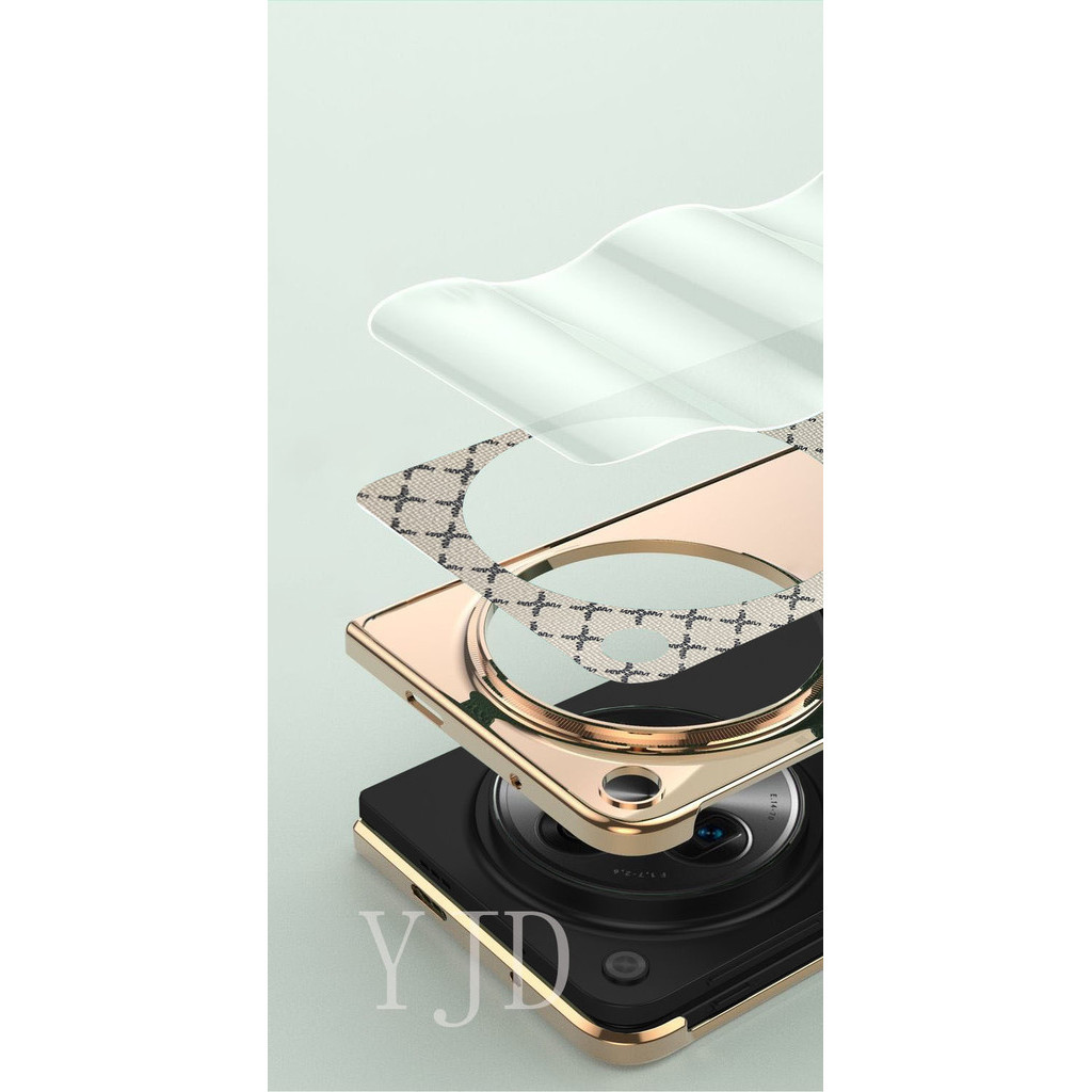 Ốp YJD Cho OPPO Find N3 Họa Tiết Sóng Lưới Da Mạ Điện Cạnh Chống Sốc Ốp Lưng Điện Thoại