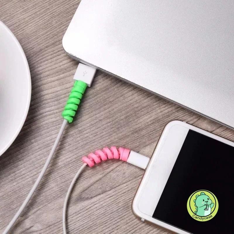 1 Chiếc Màu Ngẫu Nhiên Bảo Vệ Cáp Đa Năng Dữ Liệu Silicon Xoắn Ốc Cuộn Dây Dây Cáp Tổ Chức Cho iPhone USB Sạc Cáp Bảo Vệ