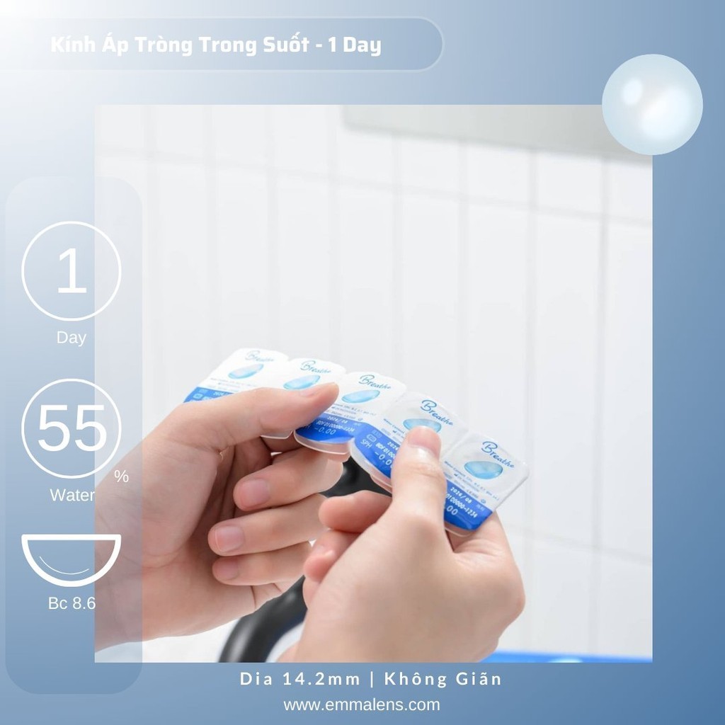 Lens Trong Suốt 1 ngày MPC Silicon Hydrogel Cấp Ẩm | Kính Áp Tròng 1 Day 24h Siêu Ẩm | Emma Lens