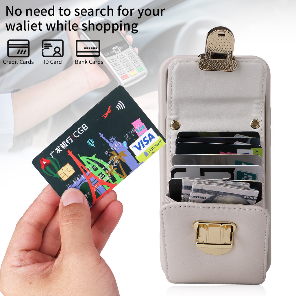 Ốp Điện Thoại Da Dây Đeo Ngang Cho IPhone 15 14 13 12 11 Pro XR XS Max 8 7 Plus Ví Có Giá Đỡ Thẻ Mặt Sau Đứng Bao