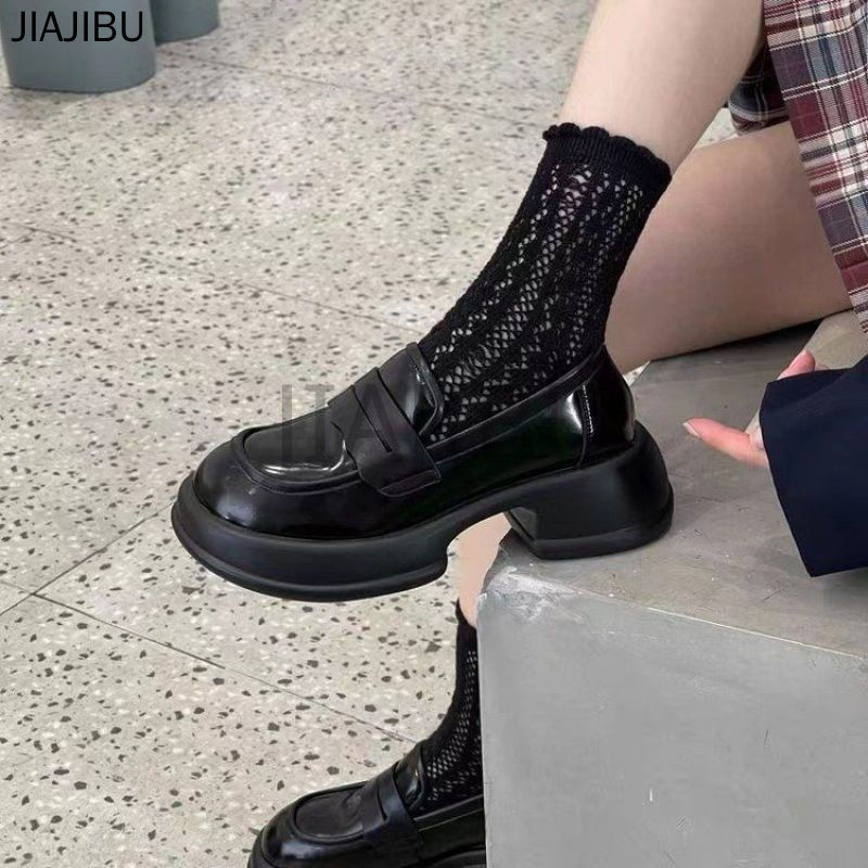 Size 35-43 Giày Nữ Size Lớn Chất Lượng Cao Korean Fashion Black Platform Mary Jane Shoes Giầy Lười 42 Giày Đồng Phục JK Của Nhậtgiày Lolita Giày Đi Học Gót Dày Giày Muffin Màu Đen Mờ French Soft-soled Doll Shoes Giày Khiêu Vũ Cosplay Giày Công Chúa