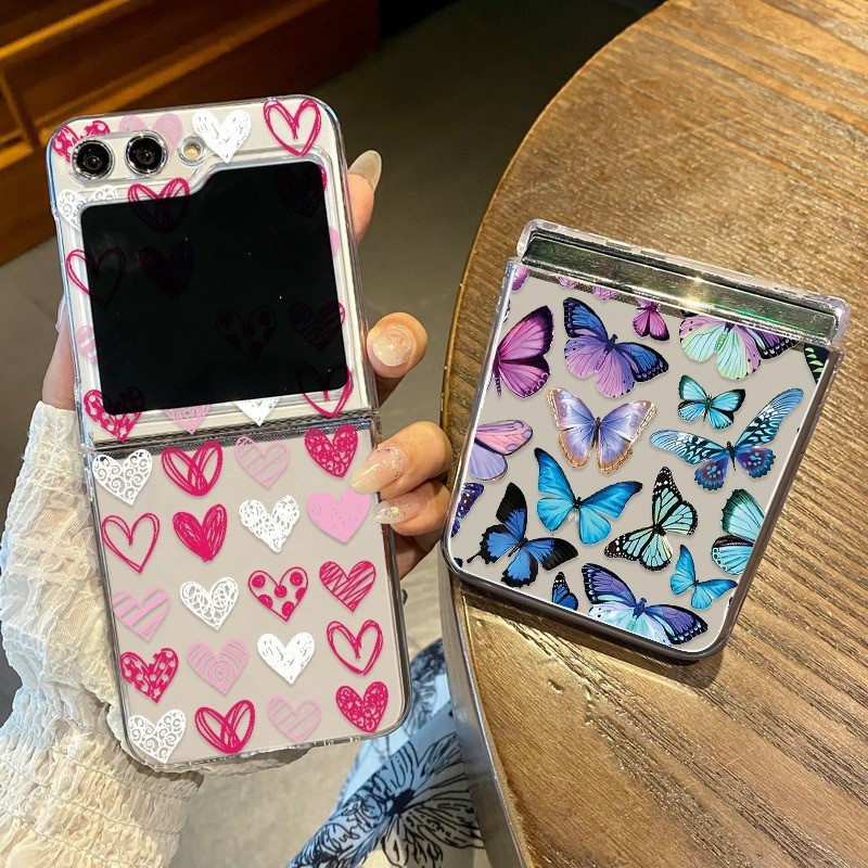 Dành Cho Samsung Galaxy Z Flip 5 Flip 4 Flip 3 Love Heart Case Sang Trọng Chống Sốc Trong Suốt Cứng PC Ốp điện thoại Cho Samsung Z Flip 4 3 Flip5 Flip4 Flip3