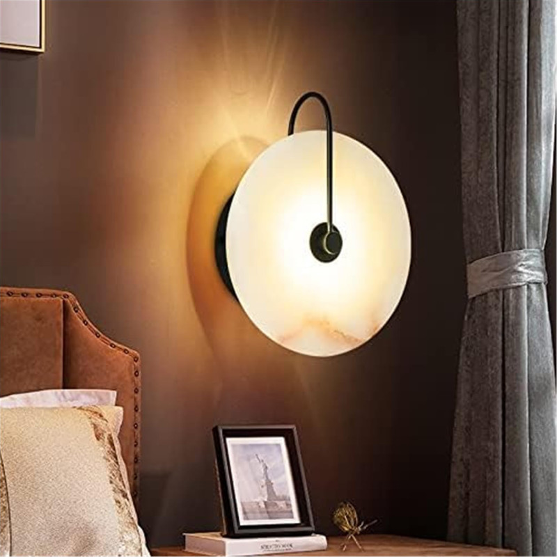 Đèn tường đá cẩm thạch, Đèn treo tường sắt đen sang trọng nhẹ, Hành lang khách sạn Phòng ngủ Cầu thang Đèn chiếu sáng trang trí