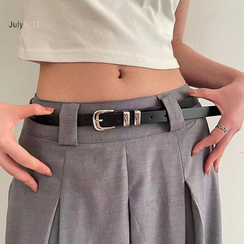 Julyhot Thắt Lưng Mỏng Đơn Giản Thời Trang Cho Nữ Bé Gái Tối Giản Màu Trơn Đa Năng Thắt Lưng Hợp Kim Sáng Tạo Khóa Trang Trí Thắt Lưng Massivedeals