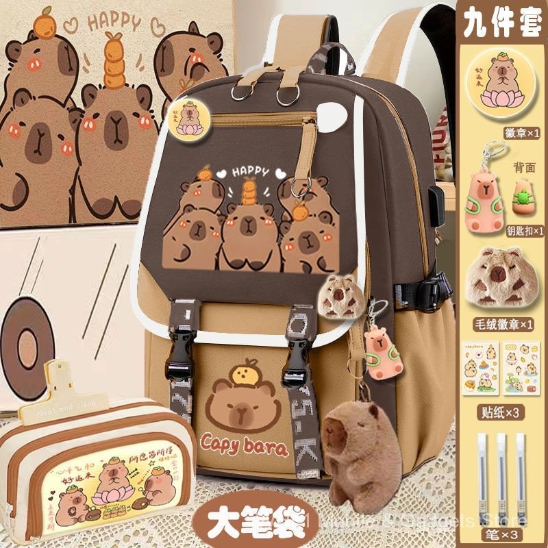 Kapibara Schoolbag Bé Gái Dễ Thương Capybara Ba Lô Học Sinh Trung Học Cơ Sở Dung Tích Lớn Chống Bụi Bẩn Ba Lô Phong Cách Mới P