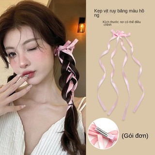 Kẹp tóc nơ ruy băng ngọt ngào và đáng yêu với kẹp tóc đuôi ngựa đôi, kẹp tóc bện ruy băng, phụ kiện tóc phong cách cô gái Nhật Bản và Hàn Quốc