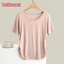 Phụ Nữ Modal Cotton Trơn Áo Thun Cổ Tròn Tay Ngắn Rời Áo Thun Slim Pleats Thường Ngày Mùa Hè Top