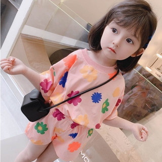 💕Quần áo trẻ em, bé gái 🎀Áo thun tay ngắn in hoa Bộ đồ trẻ em phù hợp cho bé từ 1-7 tuổi