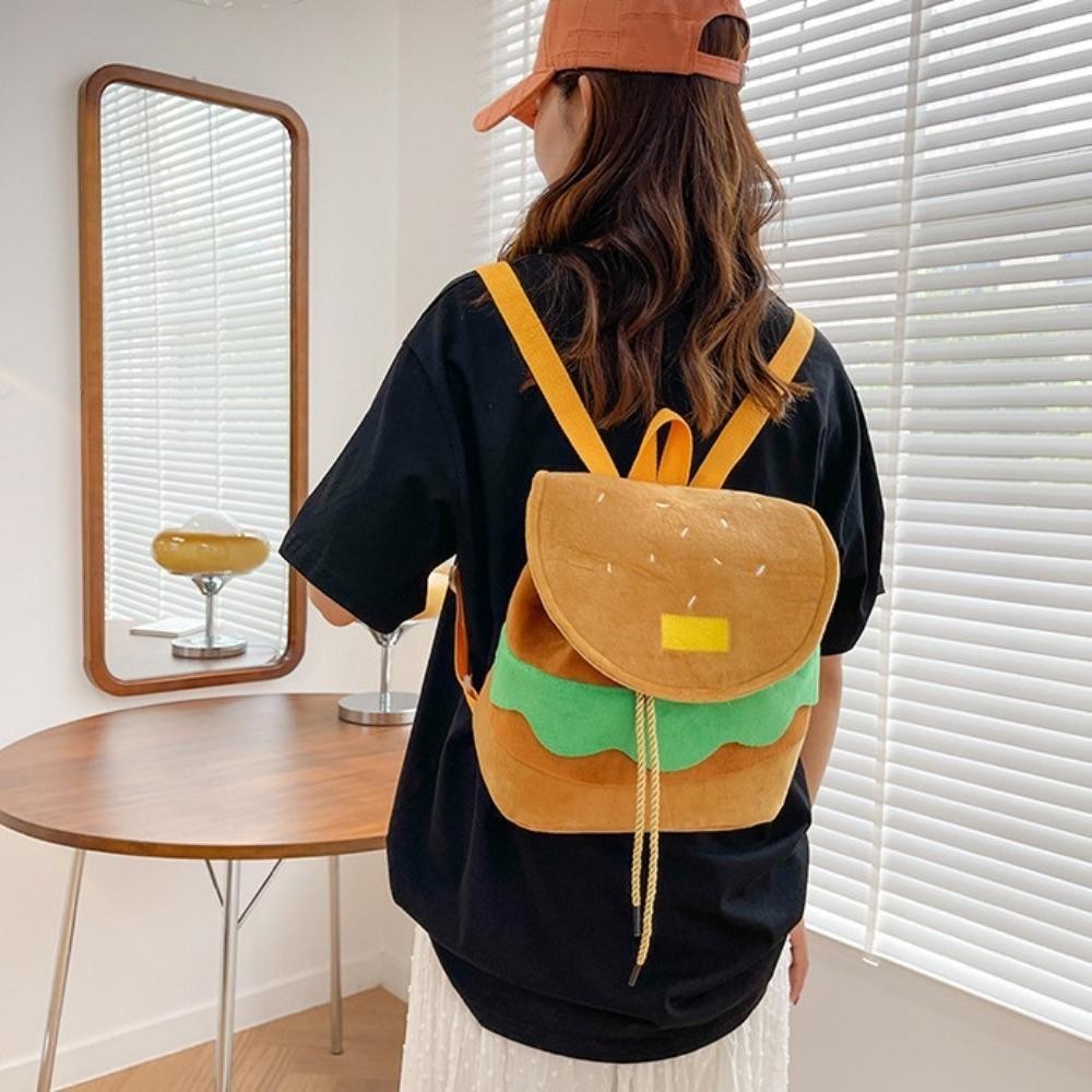 Ba lô Hamburger, Túi đi học dây rút Hamburger hoạt hình dung tích lớn, Ba lô du lịch có thể điều chỉnh đa chức năng đáng yêu cho trẻ em