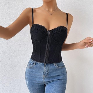 Tredding491 Áo thường ngày mùa hè, Corset xương cá gợi cảm co thắt ren, Corset mỏng màu trơn
