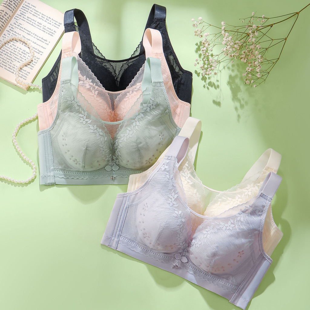 Áo ngực ren mới liền mạch quần lót tập hợp không dây ngực lớn khoe cốc lỗ mỏng nhỏ