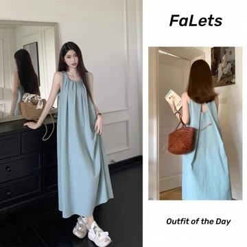 Váy 2 dây váy cổ yếm trễ vai bigsize nữ Đầm hai dây Váy đi biển Kỳ Nghỉ Dây Đầm Nữ Áo Du Lịch Rời Sling Đi Biển Váy Dài