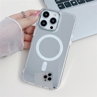 [Jlk] Dành Cho iPhone 15 Pro Max Gương Bạc Sang Trọng Khung Silicon Từ Tính Ốp Lưng Điện Thoại Cho iPhone 12 13 14 Plus Vỏ Bảo Vệ