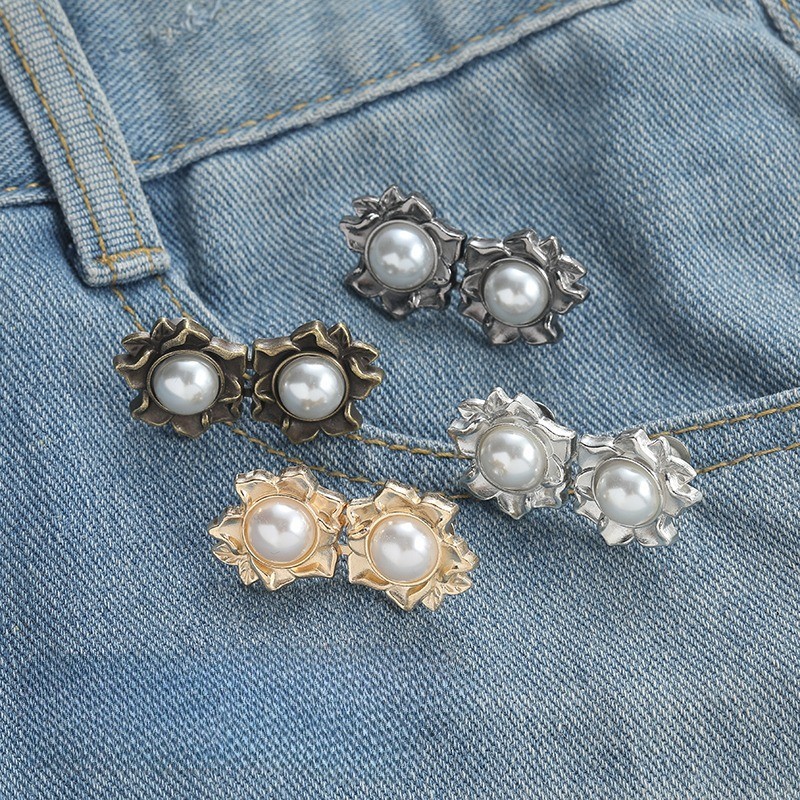 [Yunyuan] Bảy Cánh Hoa Cá Tính Họa Tiết Kim Loại Liền Mạch Quần Jean Nữ Nút Thắt Lưng Nút Cố Định
